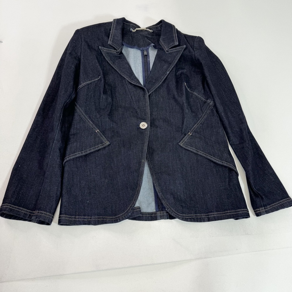 White House Black Market‎ Blazer Womens 16 Blue Denim One Button Stretch Jacket
